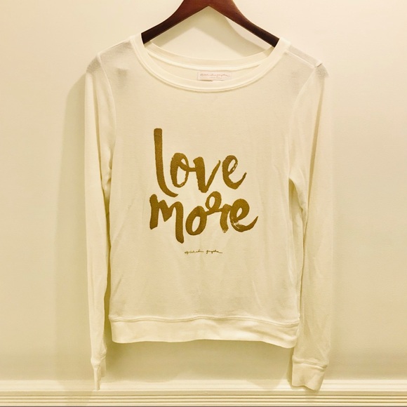Spiritual Gangster Tops - Spiritual Gangster Love More Long Sleeve Top XS white brown script sweatshirt